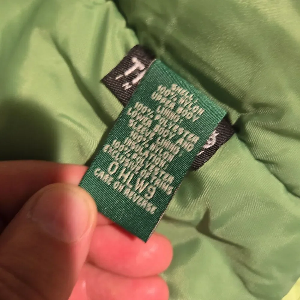 LL Bean Hooded Winter Ski Jacket Green Kids Medium 10-12 Full Zip Pockets
